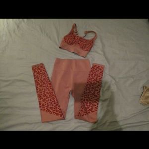 Fabletics blush pink leopard print workout set XS